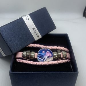 Personalised pink Leather bracelet