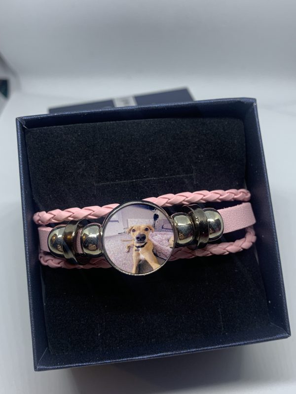 Personalised pink Leather bracelet