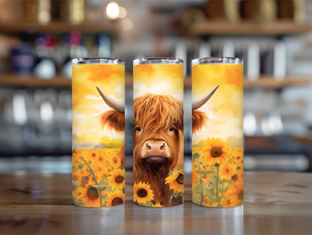 Highland cow sunflower 20oz tumbler