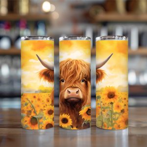 Highland cow sunflower 20oz tumbler