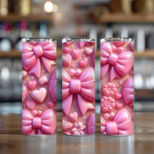 3D dark pink bowes 20oz insulated tumbler