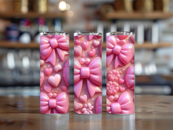 3D dark pink bowes 20oz insulated tumbler